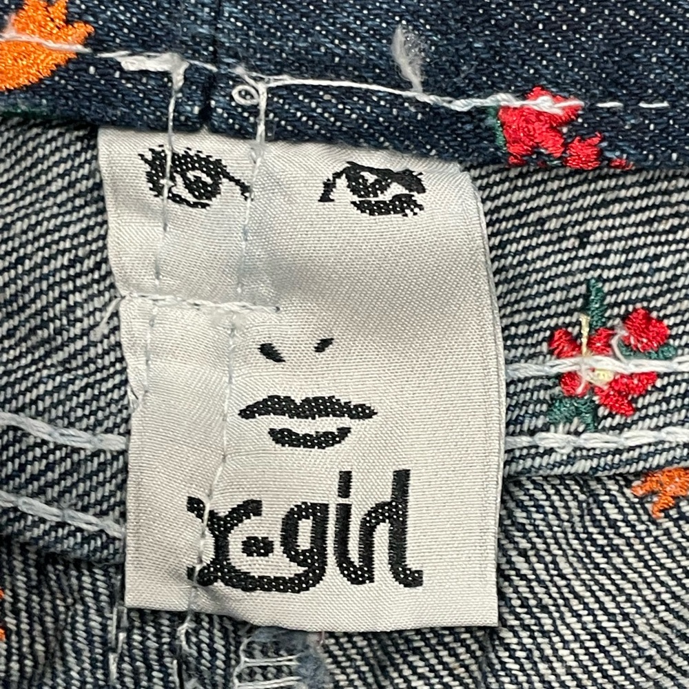 X-girl Floral Embroidered Straight Leg Jeans, cotton, drk blue/red, sz1 (24),EUC - Picture 13 of 14